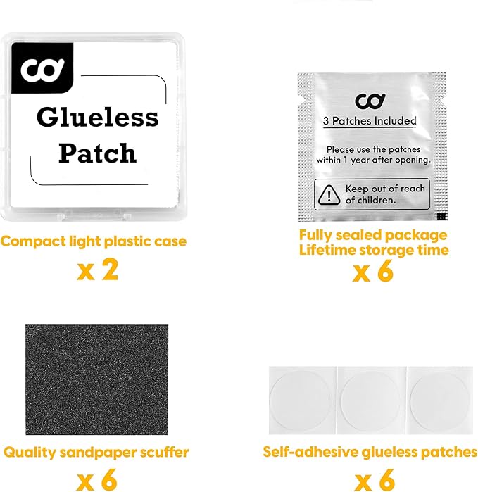 CyclingDeal Glueless Bike Bicycle Tire Patch Repair Kit with Sand Paper - Bicycle Inner Tube Puncture Patching - Flat Tube Repair Without Rubber or Glue - Great for MTB, Road & City Bikes Bicycles