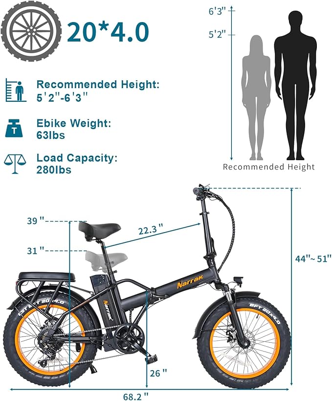 Fat Tire Folding Electric Bike, 48V & 624Wh Lithium Removable Battery, Peak 1100W Brushless Motor, Max Speed 20Mph, M5 Large LCD Display, Suspension, Step-Over/Thru Frame
