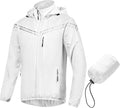 CREATMO US Men's Packable Waterproof Running Rain Coats Reflective Cycling Jacket Windbreaker With Removable Hood