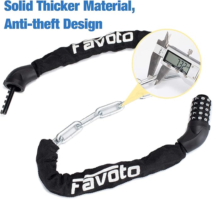 Favoto Bike Chain Lock, 5 Digit Combination Anti-Theft Bicycle Lock, 3.3 feet Long, Ideal for Outdoor Motorcycle E-bike Bikes Gate Fence Ladder Lawn Mower