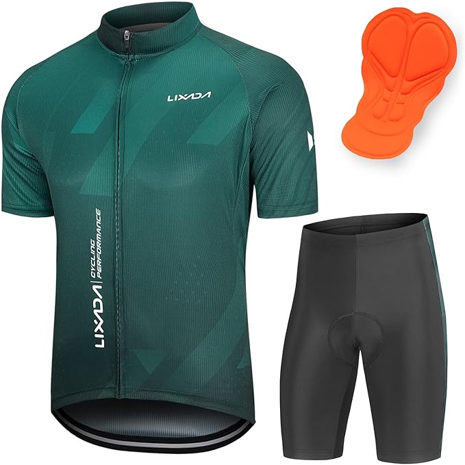 Lixada Men's Cycling Jersey Short Sleeve with Padded Shorts Quick-Dry Summer Short Bike Clothing Bicycle Shirts Pants Set