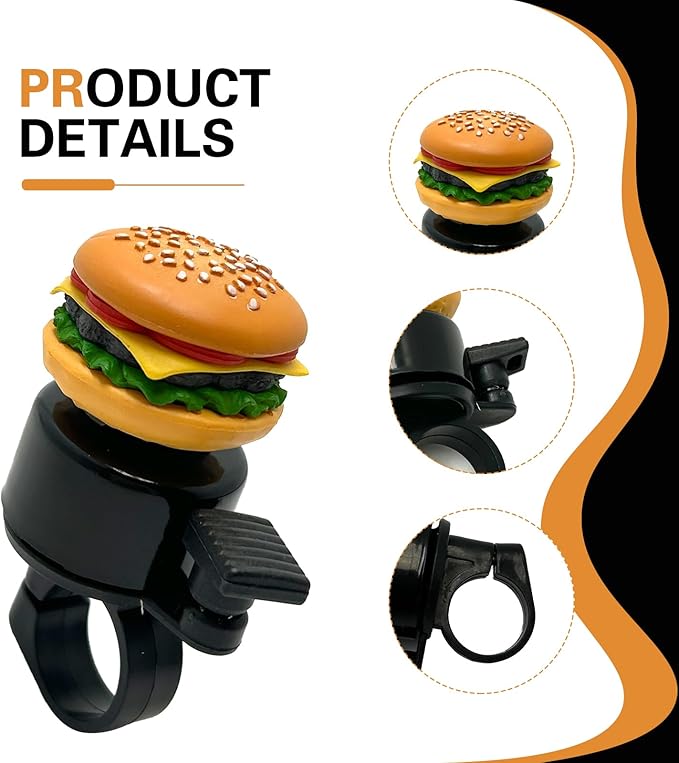 Bike Hamburger Bell, Aluminum Alloy Bicycle Bell with Plastic Base, Loud Crisp Clear Sound Bicycle Bells, Universal for Road Mountain Scooter Tricycles Bike