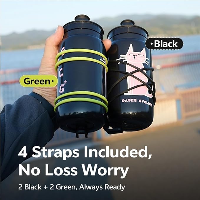 Rcool Universal Magnetic Cycling Bike Bottle Cage, Sturdy Bike Cup Holder Rack, Bicycle Drink Cage, Secure No-Fall Buckle,with Straps and Screw Tool, Black,for 2.25-3.94" Bottles