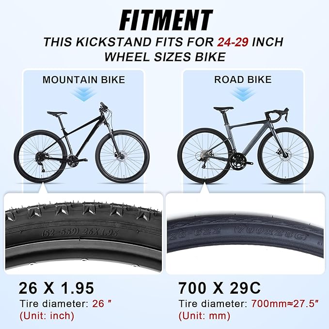 E Bike Kickstand for Adult Bikes, PSLER Adjustable Ebike Kickstand Heavy Duty Antislip Bike Kick Stand for 24"-29" Electric Bike Road Bike Adult Bikes Mountain Bike