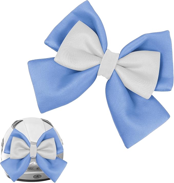 Bow Helmet Accessory, 8.07"x11.22" Stylish Motorcycle Helmet Bow Decoration for Women, Removable Cute Fashion Ribbon Bows Ornament for Motorcycle Scooter E-Bike Helmets (Blue+White)