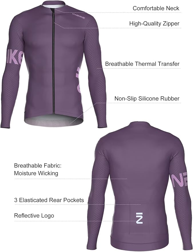 INBIKE Cycling Jersey Men, Long Sleeves Quick Dry Bike Shorts with Pockets, Moisture Wicking Bicycle Tops for Road Biking MTB