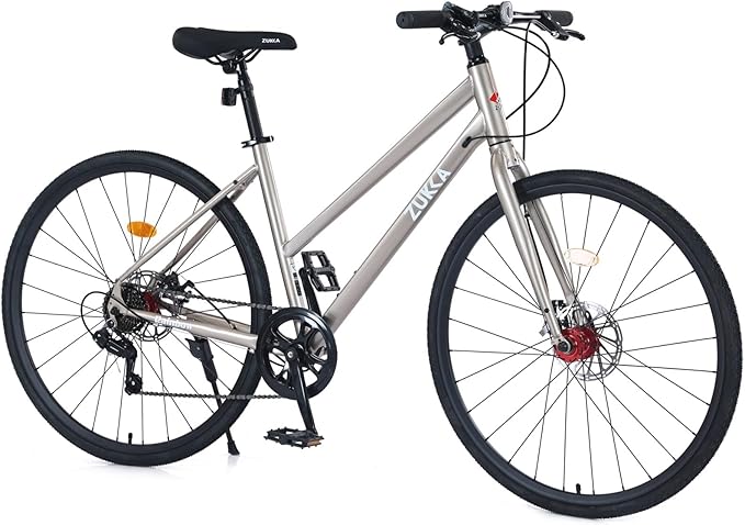 7 Speed Hybrid Road Bike for Men & Women, 700x32C City Commuter Bicycle with Disc Brakes, Steel Frame, Ideal for Outdoor & Fitness Cycling