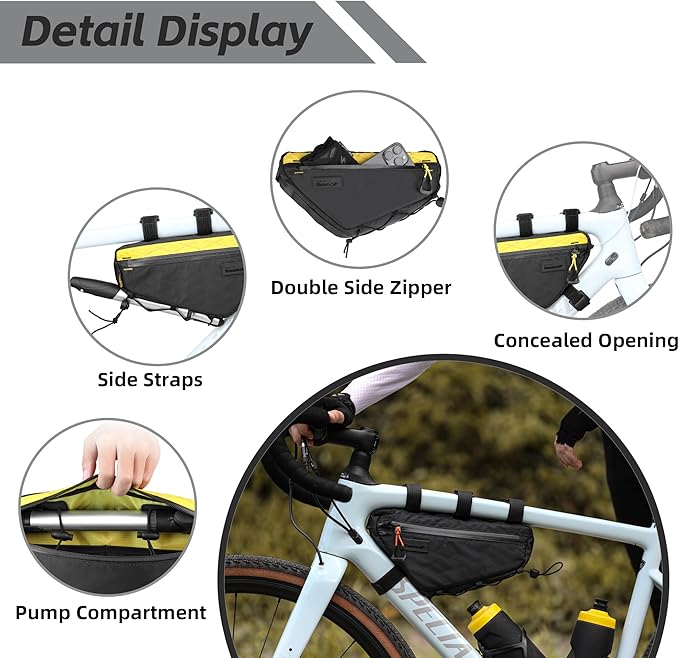 Bike Frame Bag Bike Triangle Bag Bicycle Pouch Under Tube Bag 1.7L with Dual Side Mesh Pockets for MTB Road Bike Cycling Commuting and Outdoor Adventures