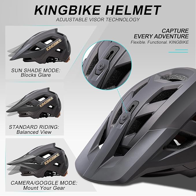 KINGBIKE NTA-8776 Mountain Bike Helmet Professional Ebike Helmets with 3-Level Adjustable Visor & Camera Mount E-MTB Helmet for Adults Men Women Youth E-Bike Safety Certified