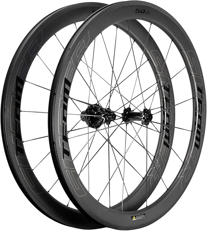 Superteam Carbon Wheelset 700c Rim V Brake 50mm Depth 25mm Width Road Bike Wheels Matte Finish, Tubeless Ready Support for 8-12 Speed Clincher & Tubeless