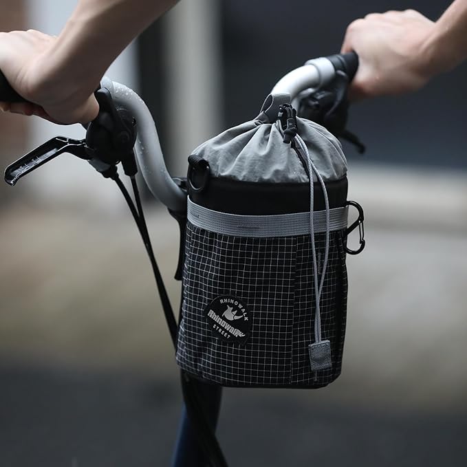 Rhinowalk Bike Handlebar Bag 2.5L Bicycle Bottle Holder Bag, TPU-Coated Handlebar Pouch with Shoulder Strap, Fits City Bikes & Folding Bikes like Brompton (Black)