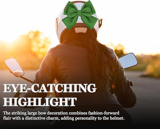 Bow Helmet Accessory, 8.07"x11.22" Stylish Motorcycle Helmet Bow Decoration for Women, Removable Cute Fashion Ribbon Bows Ornament for Motorcycle Scooter E-Bike Helmets (Green)