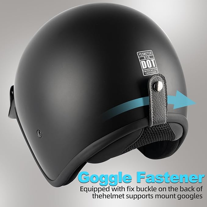 3/4 Open Face Retro Motorcycle Helmet Vintage Helmet for Motorbike Casco, Moped, Cruiser, Bobber, and Chopper - DOT Approved（Matte Black,M）