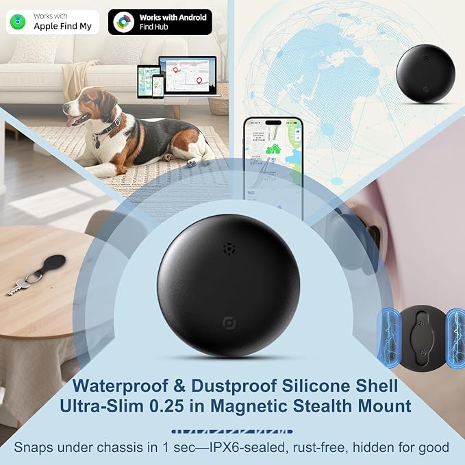 GPS Tracker for Cars （Only Android ） Strong Magnetic, No Monthly Fee, Waterproof, 365-Day Battery, Mini & Hidden Vehicle Tracker (Black 1 Set)
