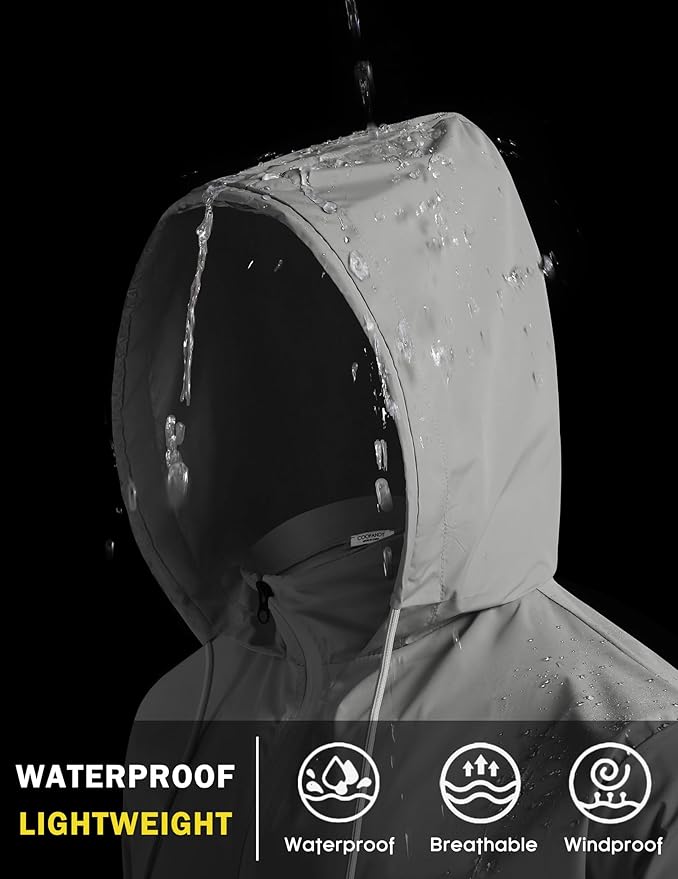 COOFANDY Men's Light Rain Jacket with Hood Packable Waterproof Raincoat Golf Rain Gear Travel Hiking Windbreaker