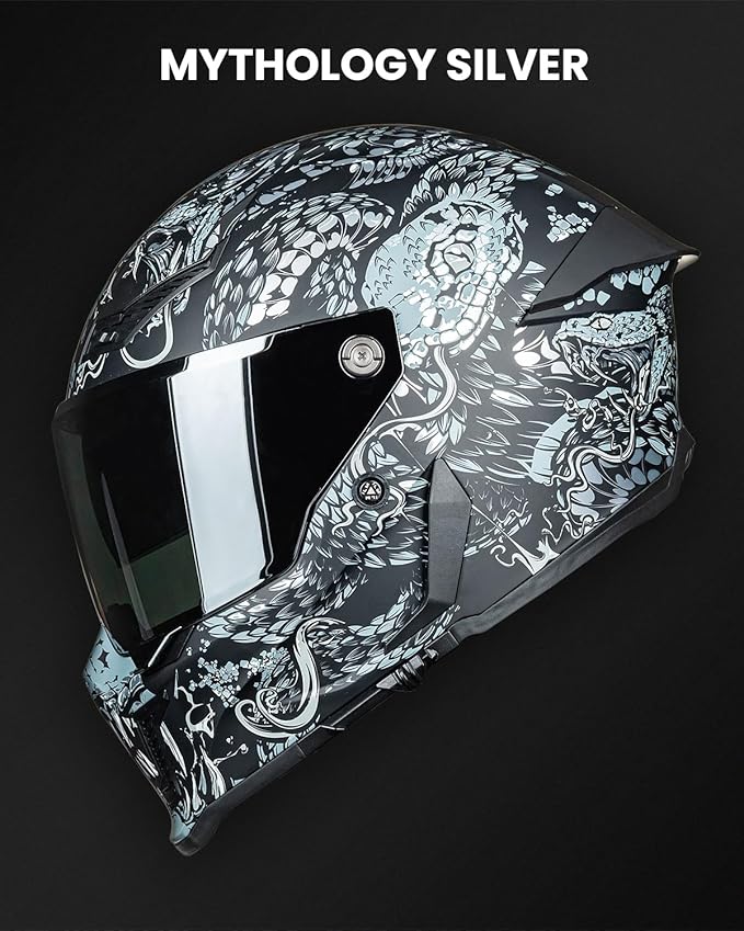 ILM Motorcycle Helmets for Adult Men Women Full Face DOT ECE Powersports Dual Visor Street Racing Helmet with Pinlock Cascos para Motos Model MF509 (Mythology Silver, L)