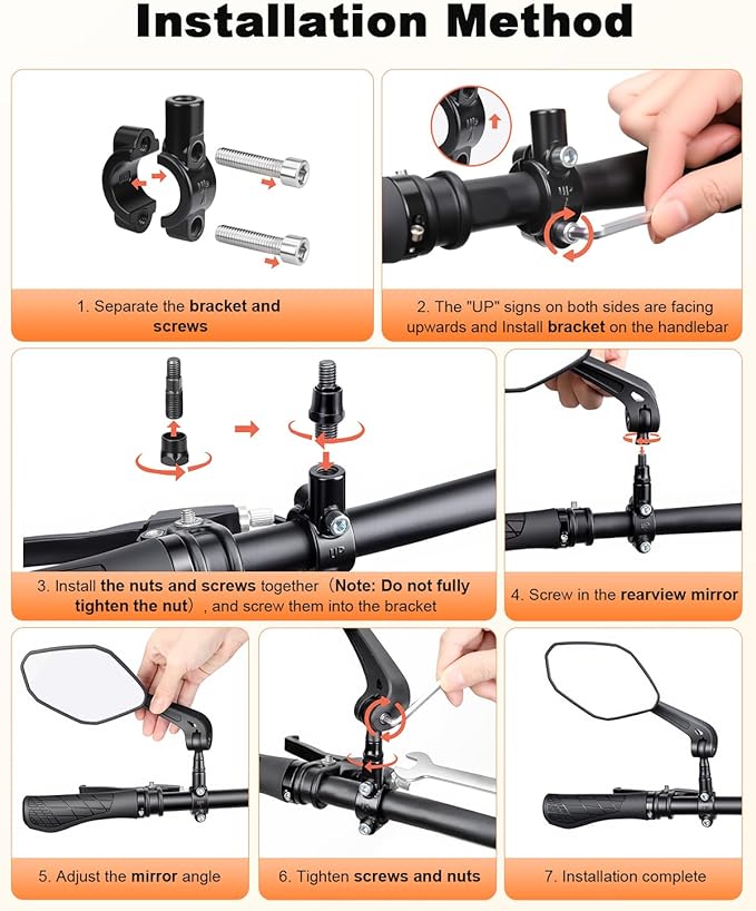 Bike Mirror Large HD Field of Vision, Rear View Mirror, Adjustable Safety Handlebar Bicycle Mirrors Accessories for Ebike Mountain Road Bike Scooter, Fits 22-28mm Handlebars