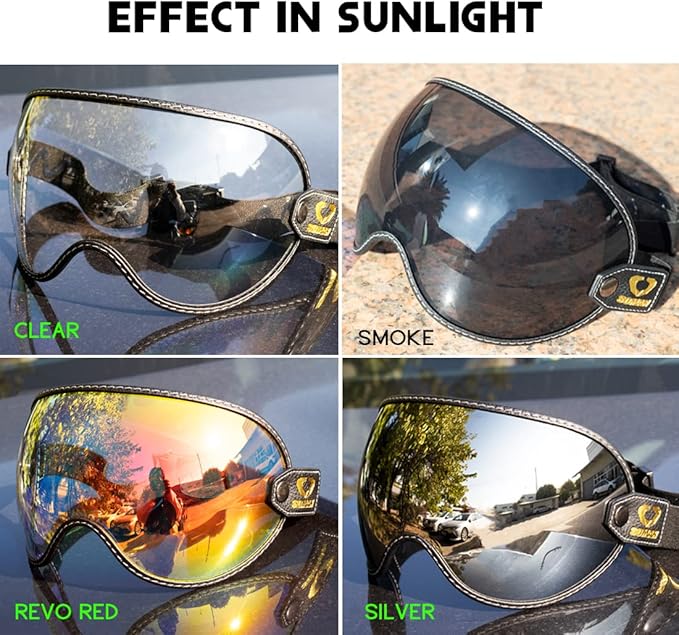 Retro Motorcycle Helmet Shield Bubble Visor, PC Goggles Lens Replacement Universal for 3/4 Open Face Full Helmet Bell Moto-3 (Smoke)
