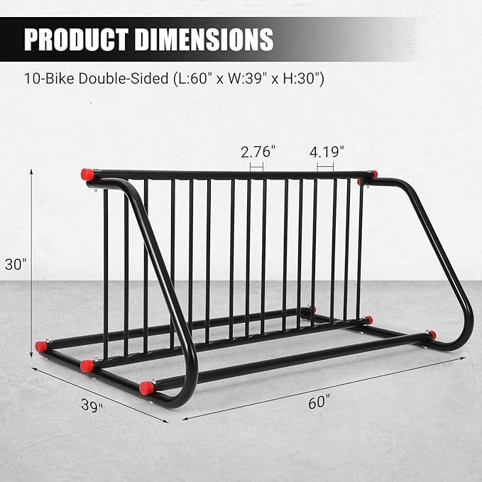 10 Holders Floor Bike Rack,Large Outdoor Bike Rack Commercial,Metal Bicycle Parking Rack Stand Outdoor,Steel Grid Bike Rack Heavy Duty for Garages, Stores, Schools (Double Side