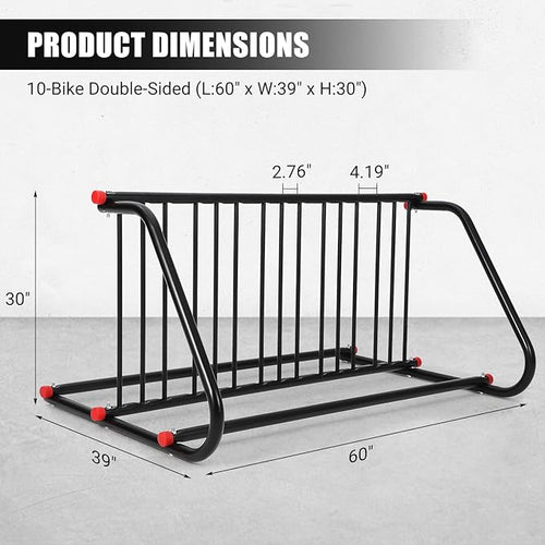 10 Holders Floor Bike Rack,Large Outdoor Bike Rack Commercial,Metal Bicycle Parking Rack Stand Outdoor,Steel Grid Bike Rack Heavy Duty for Garages, Stores, Schools (Double Side