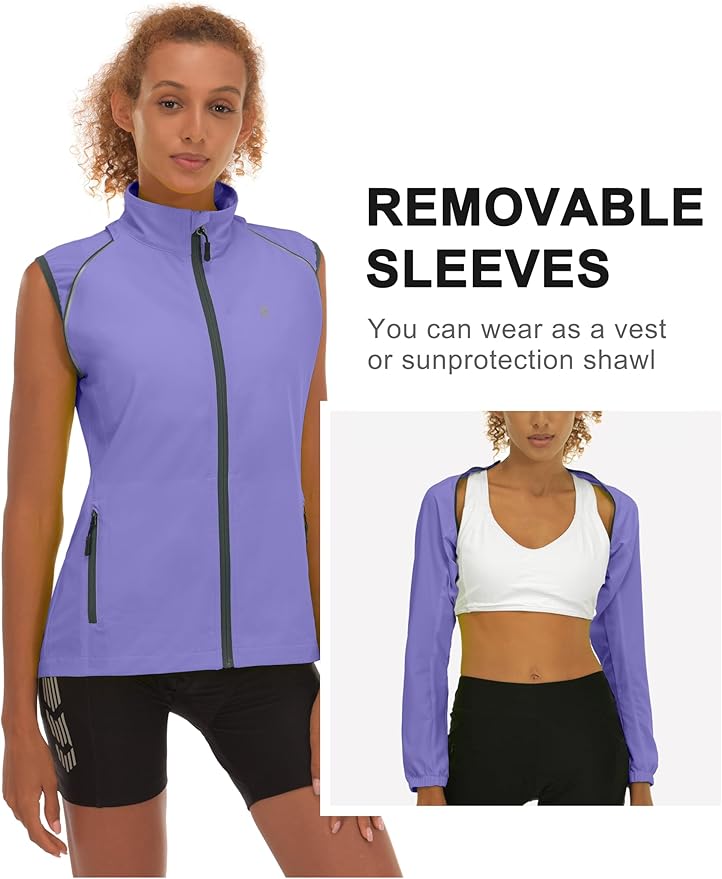 Little Donkey Andy Women's Lightweight Waterproof Cycling Jacket with Removable Sleeves for Biking Running Golf