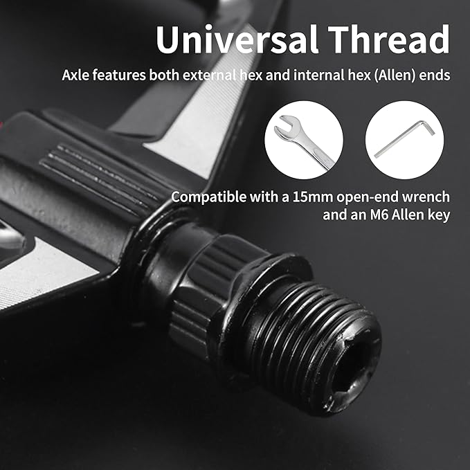 Bike Pedals - Aluminum Alloy Anti-Slip Bicycle Pedals, 2 Bearings & DU Bushings, Sealed Bearings, Reflective Strips, Universal for Mountain/Road/Folding Bikes