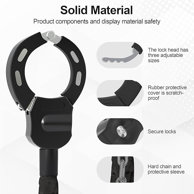 Electric Scooter Lock, Heavy Duty Anti Theft Chain Lock with Key, Accessories for Bike, E-Bike, Bicycle, Motorcycle, Scooter, Made of Zinc Alloy, Anti-Shear, Anti-Rust, 36 x 4.6 Inch, Black