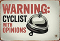 Warning Cyclist With Opinions Right Bell Cycling Vintage Funny Wall Decor 8 * 12 Inch Retro Metal Sign Posters For Kitchen Bathroom Farm Yard Bar Garage Man Cave Anywhere You Feel Is Appropriate