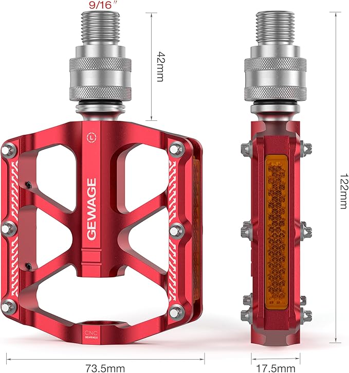 Bike Bicycle Pedals - 9/16” Quick Release Pedals Aluminum Flat Pedals - 3 Bearings Bicycle Pedals with Reflectors for Mountain Road BMX MTB Folding Bike