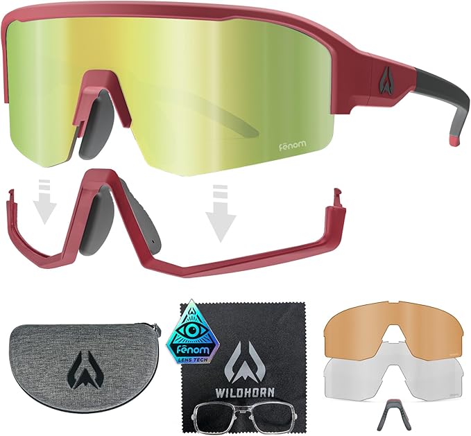 Wildhorn Radke MTB Cycling Glasses, UV400 Sports Ski Running Sunglasses for Women & Men, Baseball Glasses w/3 Swap Lenses