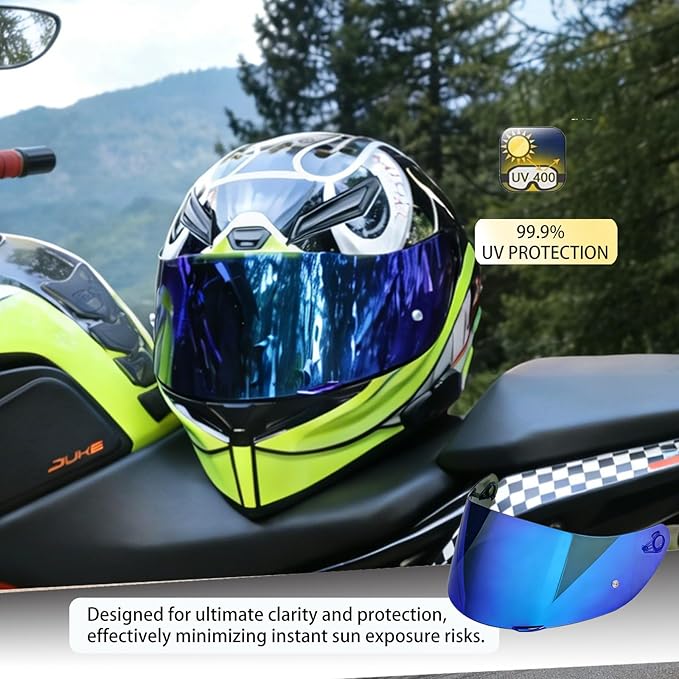 Motorcycle Helmet Visor for AGV K1 K1S K3SV K5 K5S, Anti-Scratch UV Protected Full Face Shield, High-Definition Tinted Mirror PC Lens, Day Riding (Smoke Revo Blue)