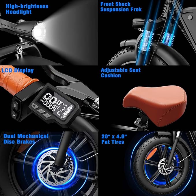 Electric Bike for Adults,750/1000W Motor E-Bike,28/30 MPH,748.8/960 Wh Removable Battery,25-45Miles,16/20in Commuter Ebikes,Full Suspension Electric Bicycles for Adults -2 Seater