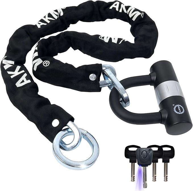 AKM Bike Lock Chain Lock 120cm/4ft Heavy Duty Durable 10mm Thick Ring Anti-Theft Bicycle Chain Lock with 4Keys Security 16mm U Lock Disc Lock for Bicycle,Moped,Scooter,Motorcycle