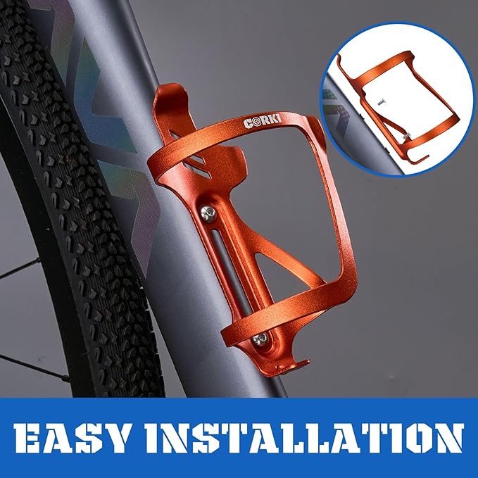 Corki Cycles Right Side Load Water Bottle Cage, Side Entry Bike Water Bottle Holder for Road & Mountain Bikes -2 Pack-Orange-Aluminum Alloy