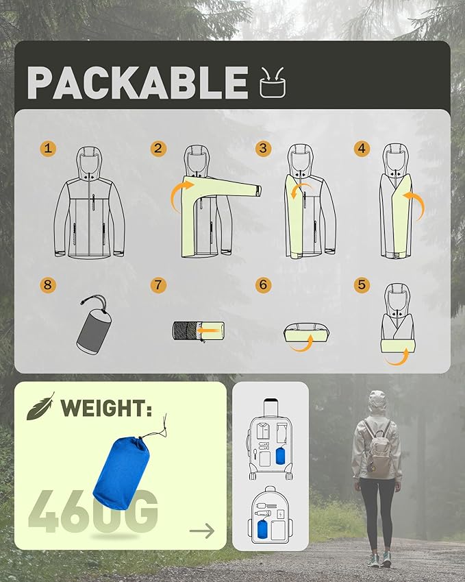 33,000ft Packable Rain Jacket Women Lightweight Waterproof Raincoat with Hood Cycling Bike Jacket Windbreaker