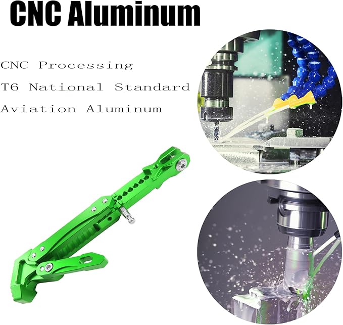 Universal CNC Aluminum Alloy High Quality Motorcycle Adjustable Kickstand Accessories Motor Scooter Modified Tripod Holder Kickstand Foot Side Support Stand Dit Pit Bike (Green)
