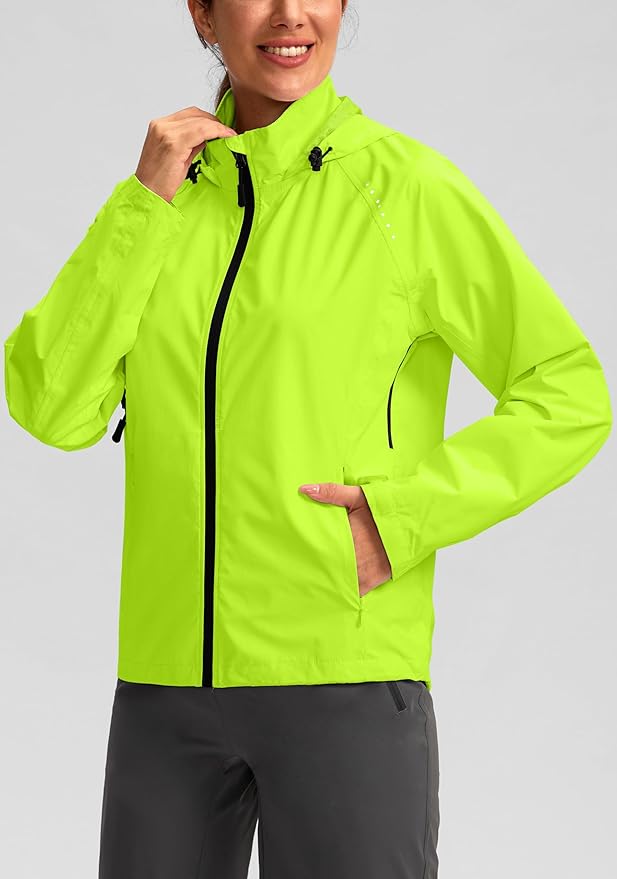 Bikewa Women's Cycling Rain Jackets Waterproof Windbreaker Lightweight Running Windproof Reflective Jacket Packable Hooded