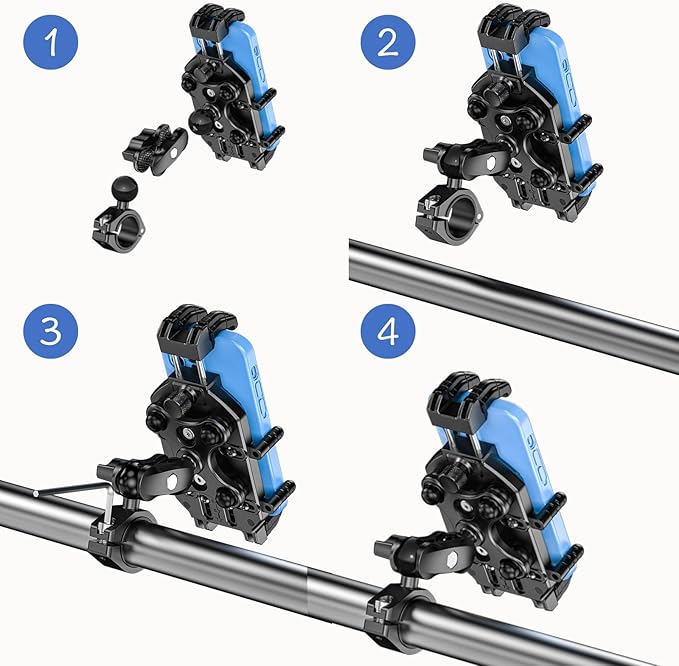 Motorcycle Phone Mount-[Triple Vibration Dampener] & [Metal Adjustment Arm]，Motorcycle Cell Phone Holder, Bike Phone Mount for iPhone 17 16 15 Pro Max, 5.4-7.2" Smartphones