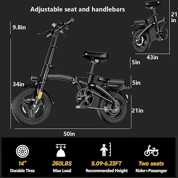 Electric Bike for Folding Adults, 14" Commuter 500W Ebike 35 Miles Range & 23MPH, UL2849 Certified Foldable E-Bicycle with Removable Battery, Dual Disc Brakes