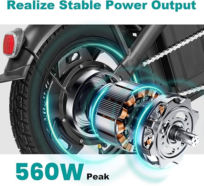 Electric Bike for Adults and Teens, Folding Ebike,Commuter City Foldable E Bike with 560W Motor and 48V 10Ah Battery, 24MPH Speed Pedals Assist, Dual Disc Brakes,14" Compact Electric Bicycle