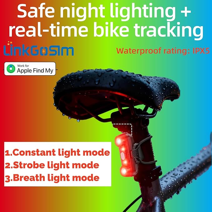 Bike Tail Light with GPS Tracker, Real-Time Tracking, 100dB Beep, Compatible with Apple Find My