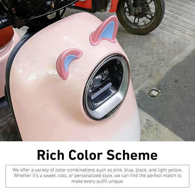 2 Pairs Cute Cat Ears Helmet Decorations, Removable Kitty Ear Stickers, Self Adhesive Kitty Ear Attachments, Universal for Most Bike, Electric Scooter & Motorcycle Helmets (Pink & Blue)