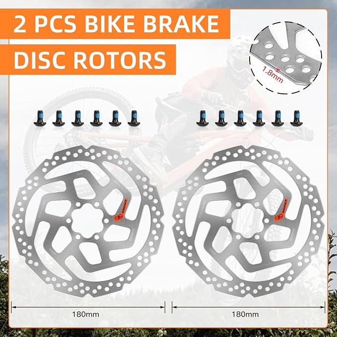 MT200 E-Bike Hydraulic Disc Brakes Set, 2-Pin 2-Piston Ebike Hydraulic Brakes Set with 180mm Rotors, Pre-Bled with Mineral Oil Electric Power-Off Hydraulic Brakes for eBike, MTB, Electric Scooters