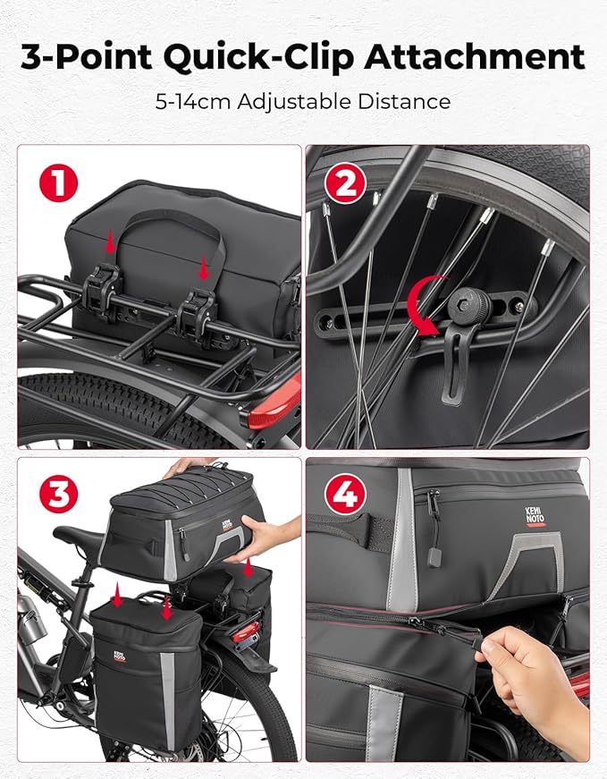 KEMIMOTO Bicycle Panniers Combo 4-in-1, Bike Saddle Cooler Bag with Waterproof Rain Cover, 47L Removable Insulated Cycling Rear Luggage for Warm or Cold Items for Traveling Camping Shopping Commuting