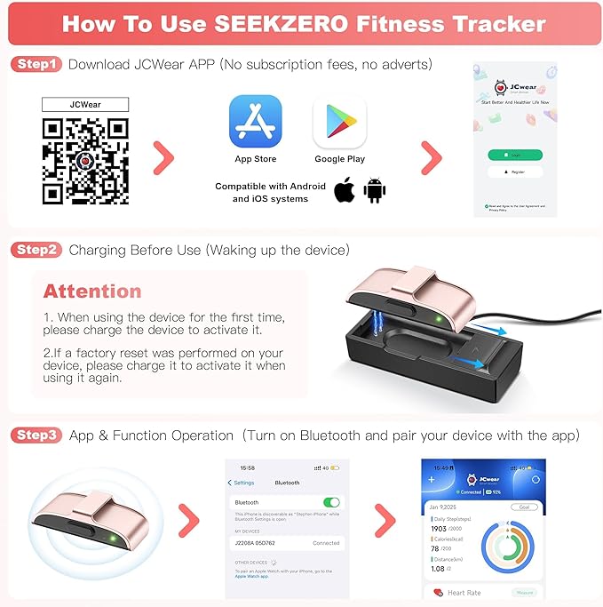 Fitness Tracker with Blood Pressure & Blood Oxygen Monitor, 24/7 Heart Rate Sleep Tracking, IP68 Waterproof Smart Watch, Step Calorie Counter, Activity Tracker for Men Women - No Subscription (Pink1)