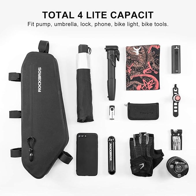 ROCKBROS Bike Frame Bag Waterproof Bike Triangle Bag Bicycle Under Top Tube Bag Corner Pouch Storage Bag Approx. 4 Litres for Cycling Accessories
