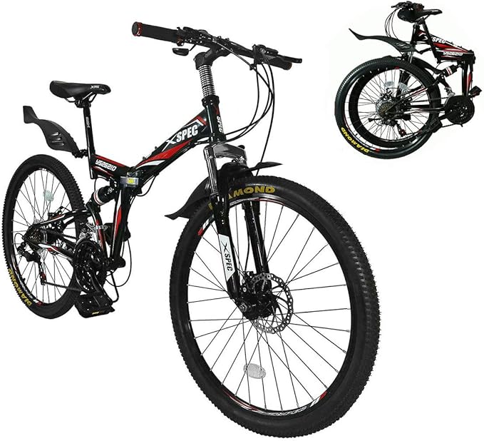 Xspec 26" 21 Speed Folding Mountain Bike Bicycle Trail Commuter for Adults