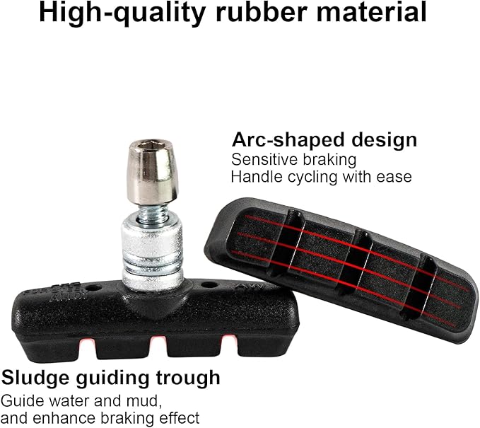Chooee Bike V-Brake Pads, Bicycle Brake Pad Set, 2 Pairs Universal Brake Shoes