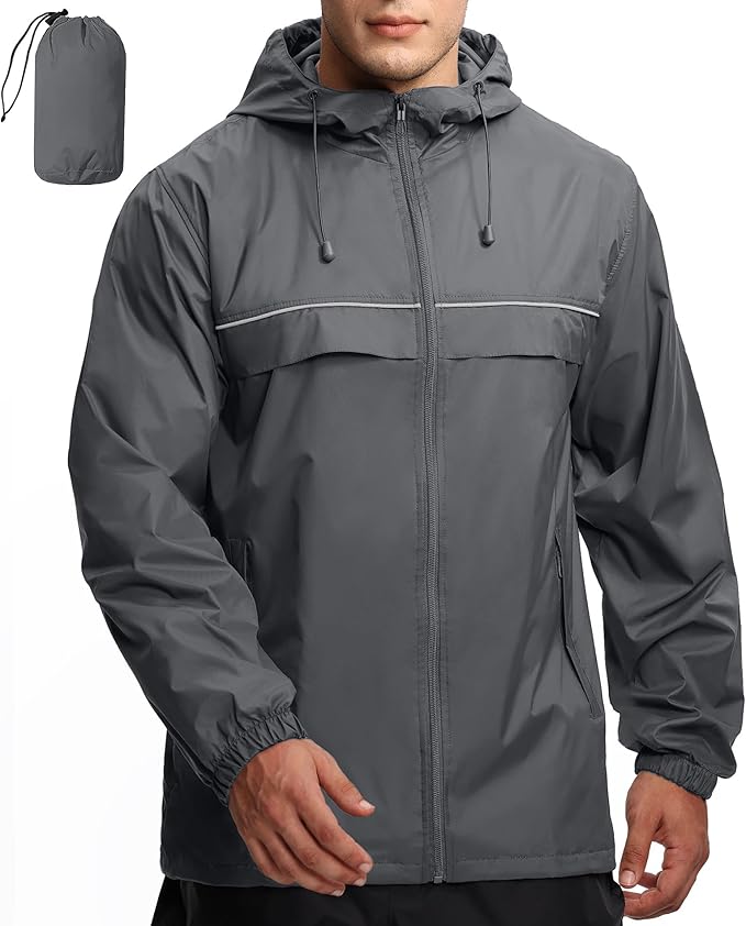 GEEK LIGHTING Rain Jacket Men Lightweight Waterproof Jackets Packable Windbreaker Hooded Raincoat for Golf Cycling Outdoor
