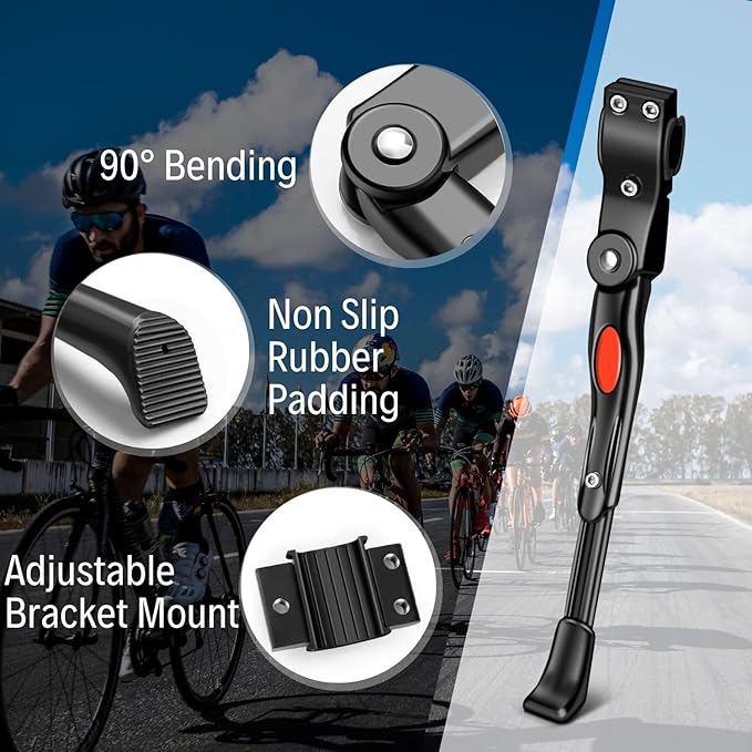 Flexzion Bike Kickstand Bicycle Road Mountain Cycling Rear Mount Side Stand Aluminum Adjustable Alloy Replacement Kickstand for Mountain Bike Fits for 22-26 inch Tires in Black